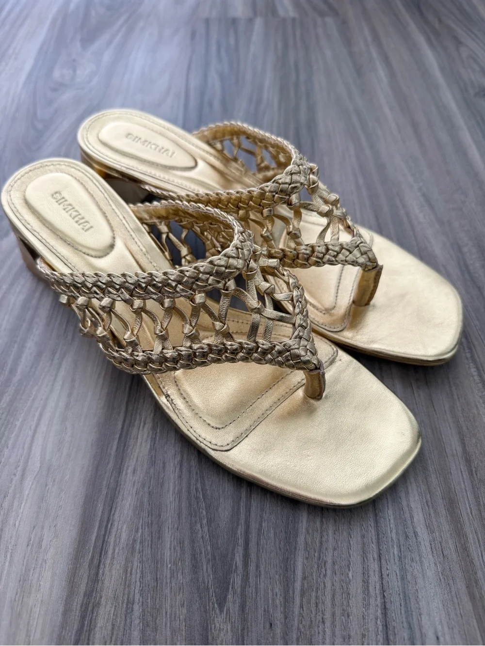 SIMKHAI Women's Alia 50MM Metallic Leather Weave Block-Heel Sandals - Gold